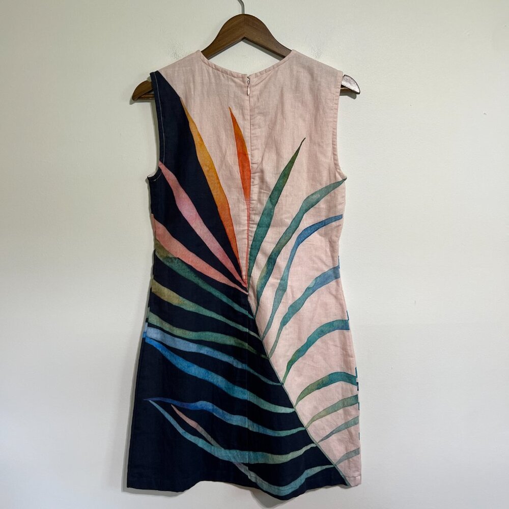 Conditions Apply Anthropologie Linen Mini Sheath Dress Tropical Palm Leaf Print - Picture 6 of 6